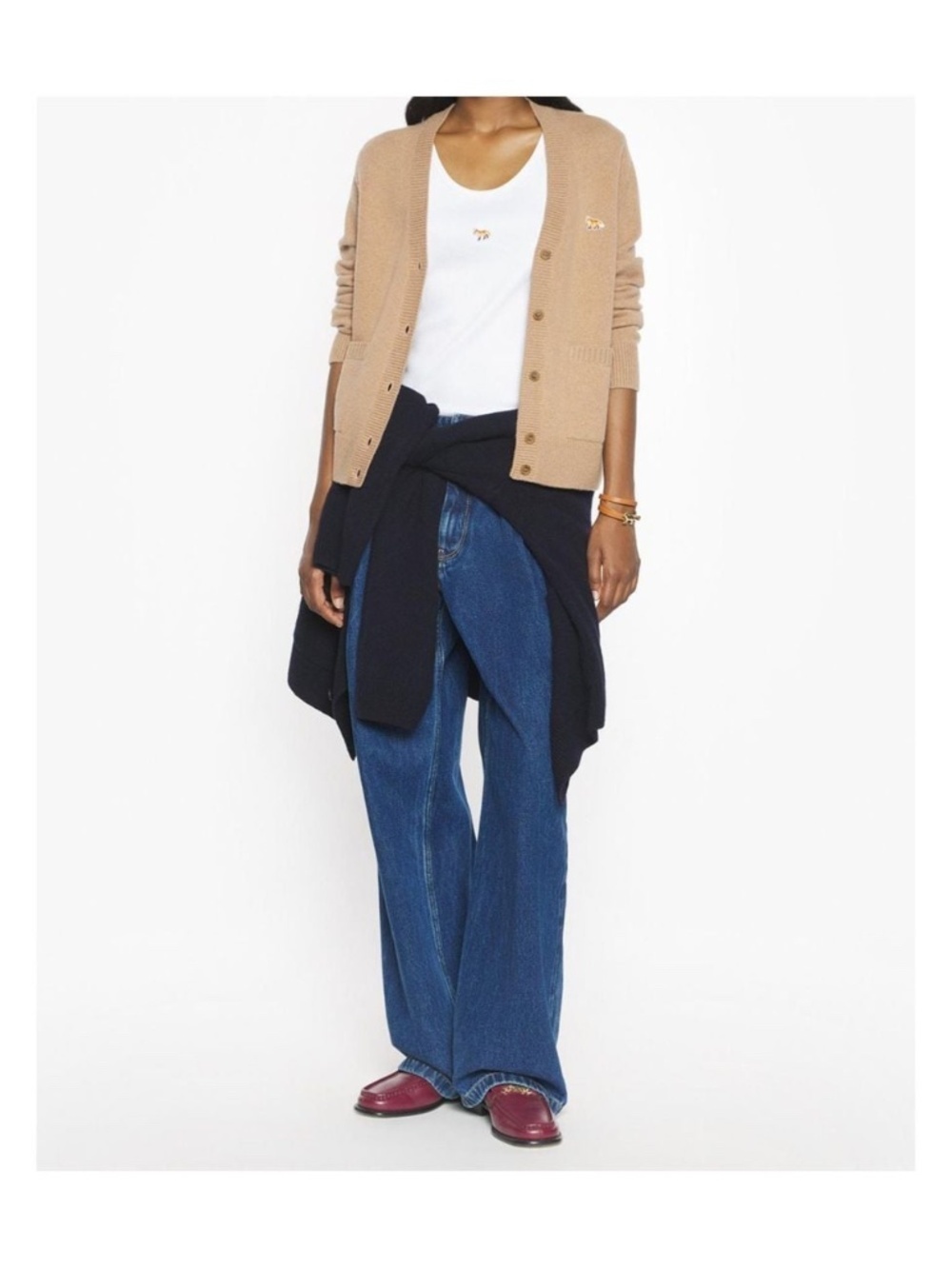 MAISON KITSUNÉ PARIS | Women's Natural Maison Kitsuné Baby Fox Boxy Cardigan - Picture 5 of 14